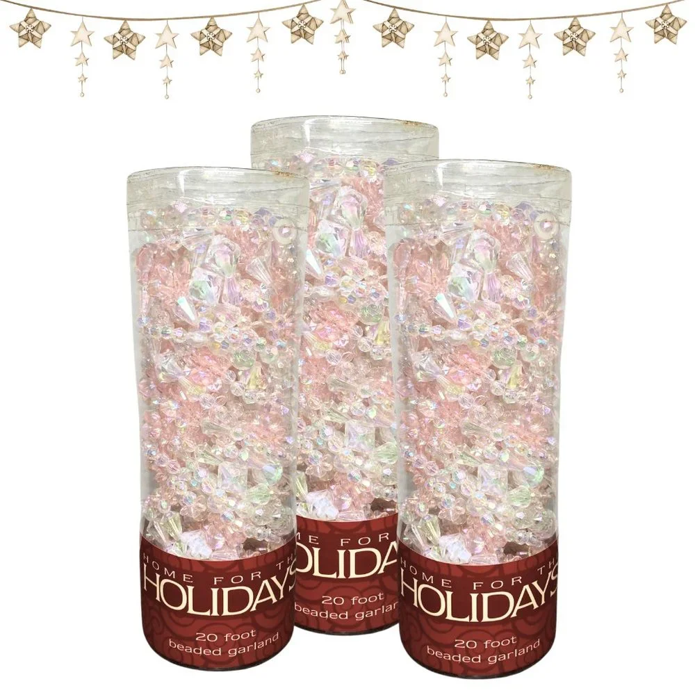 Home For The Holidays 20 Foot Iridescent Pink Beaded Garland For Christmas Tree